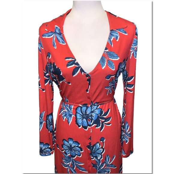 Zara Red and Blue Floral Long Sleeve Maxi Dress Size Medium NWT - Picture 3 of 10